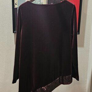 Travelers Collection Velvet Sequin Trim Asymmetrical Burgundy Size L